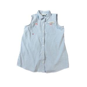 Magellan Girls Blue‎ Seersucker Sleeveless Fishing Blouse Shirt Size XL 16